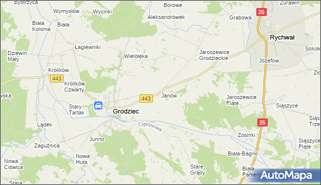 mapa Janów gmina Grodziec, Janów gmina Grodziec na mapie Targeo
