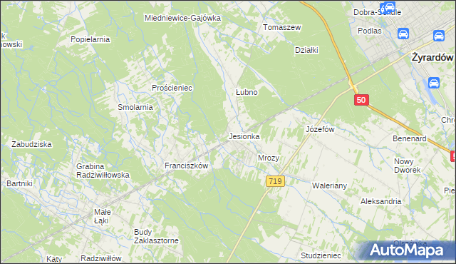 mapa Jesionka gmina Wiskitki, Jesionka gmina Wiskitki na mapie Targeo