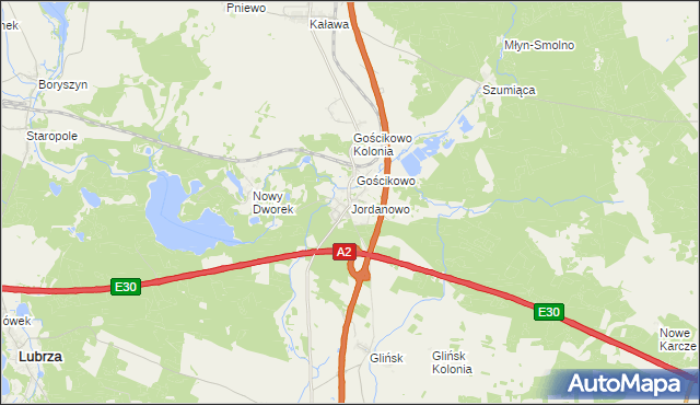 mapa Jordanowo gmina Świebodzin, Jordanowo gmina Świebodzin na mapie Targeo