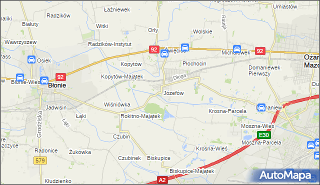 mapa Józefów gmina Ożarów Mazowiecki, Józefów gmina Ożarów Mazowiecki na mapie Targeo
