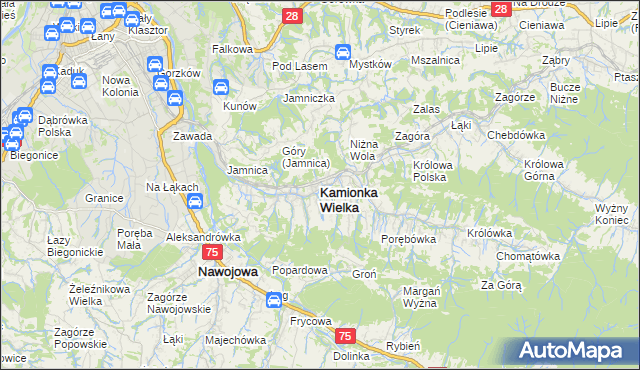 mapa Kamionka Wielka, Kamionka Wielka na mapie Targeo