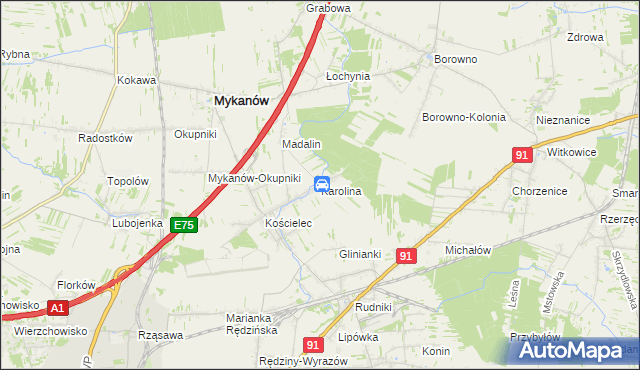mapa Karolina gmina Rędziny, Karolina gmina Rędziny na mapie Targeo