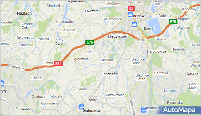 mapa Kisielów gmina Goleszów, Kisielów gmina Goleszów na mapie Targeo