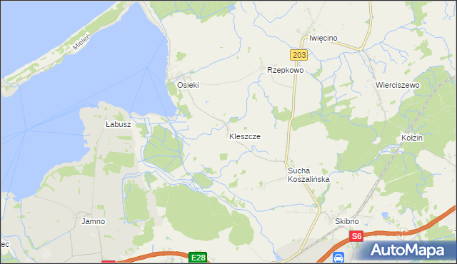 mapa Kleszcze gmina Sianów, Kleszcze gmina Sianów na mapie Targeo