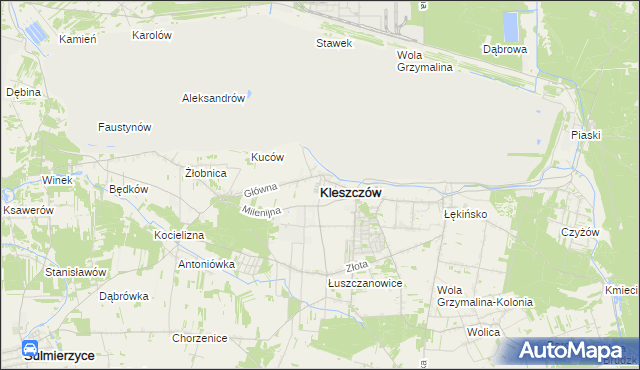 mapa Kleszczów powiat bełchatowski, Kleszczów powiat bełchatowski na mapie Targeo
