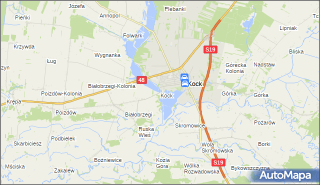 mapa Kock powiat lubartowski, Kock powiat lubartowski na mapie Targeo