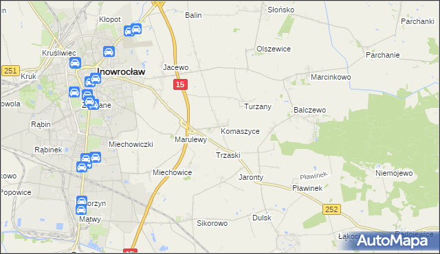 mapa Komaszyce gmina Inowrocław, Komaszyce gmina Inowrocław na mapie Targeo
