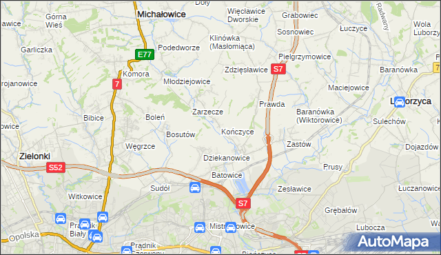 mapa Kończyce gmina Michałowice, Kończyce gmina Michałowice na mapie Targeo