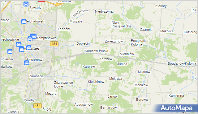 mapa Korczew gmina Bełchatów, Korczew gmina Bełchatów na mapie Targeo