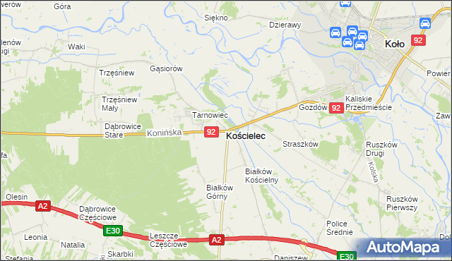 mapa Kościelec powiat kolski, Kościelec powiat kolski na mapie Targeo