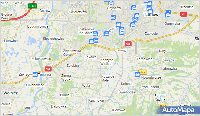 mapa Koszyce Wielkie, Koszyce Wielkie na mapie Targeo