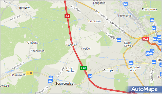 mapa Kozłów gmina Sośnicowice, Kozłów gmina Sośnicowice na mapie Targeo