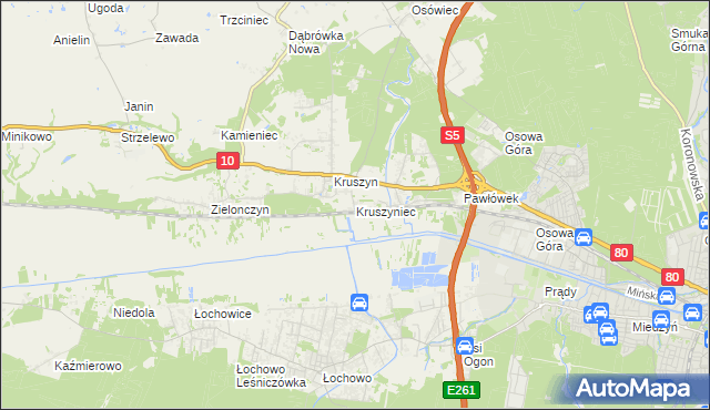 mapa Kruszyniec gmina Sicienko, Kruszyniec gmina Sicienko na mapie Targeo