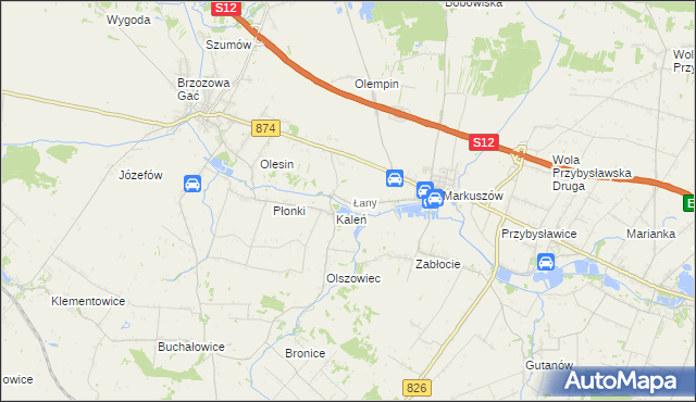 mapa Łany gmina Markuszów, Łany gmina Markuszów na mapie Targeo