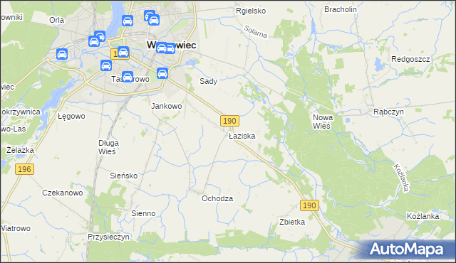 mapa Łaziska gmina Wągrowiec, Łaziska gmina Wągrowiec na mapie Targeo