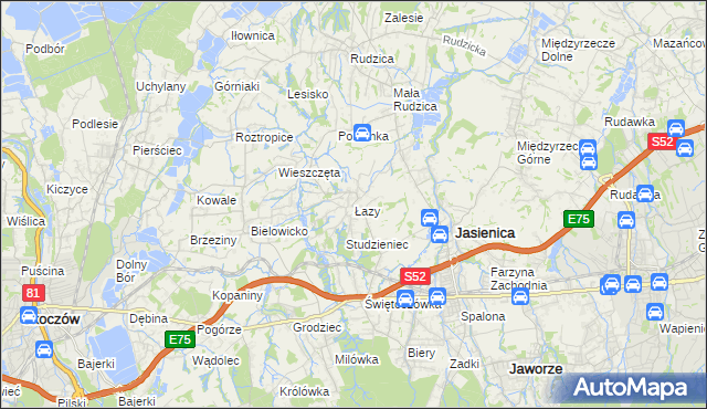 mapa Łazy gmina Jasienica, Łazy gmina Jasienica na mapie Targeo