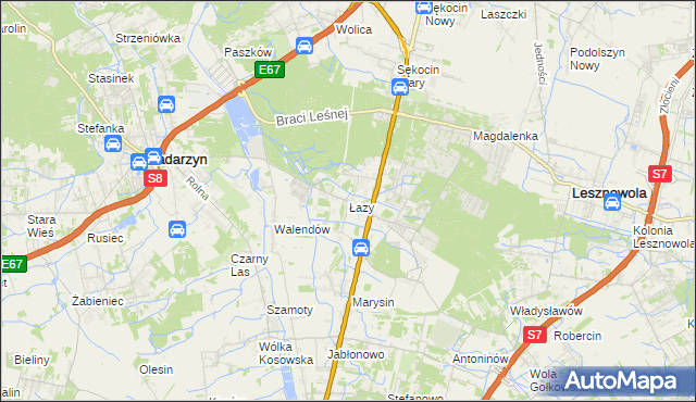 mapa Łazy gmina Lesznowola, Łazy gmina Lesznowola na mapie Targeo