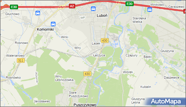 mapa Łęczyca gmina Komorniki, Łęczyca gmina Komorniki na mapie Targeo