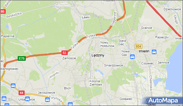 mapa Lędziny powiat bieruńsko-lędziński, Lędziny powiat bieruńsko-lędziński na mapie Targeo