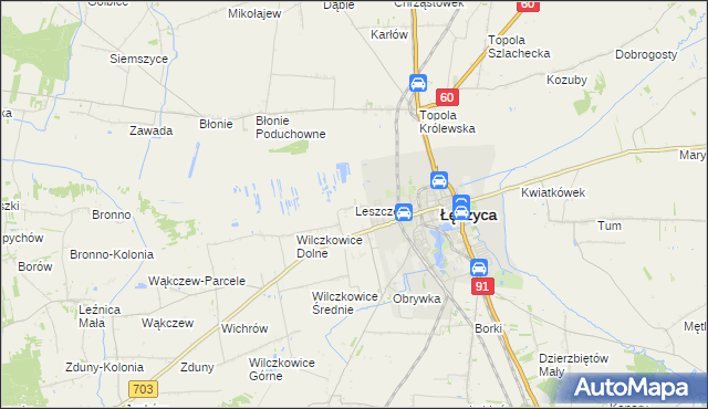 mapa Leszcze gmina Łęczyca, Leszcze gmina Łęczyca na mapie Targeo