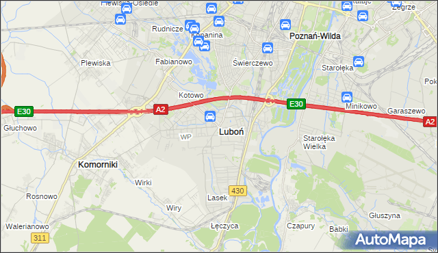 mapa Luboń powiat poznański, Luboń powiat poznański na mapie Targeo