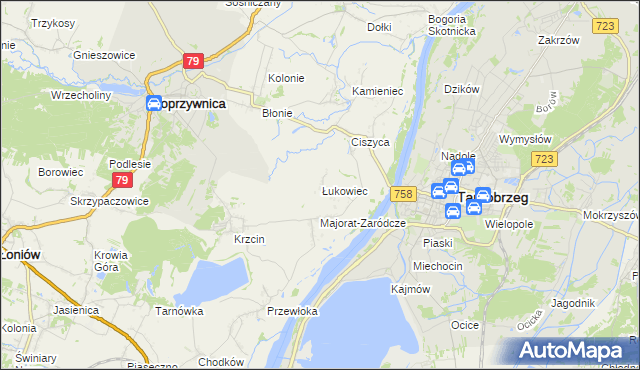 mapa Łukowiec gmina Koprzywnica, Łukowiec gmina Koprzywnica na mapie Targeo