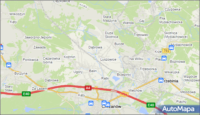 mapa Luszowice gmina Chrzanów, Luszowice gmina Chrzanów na mapie Targeo