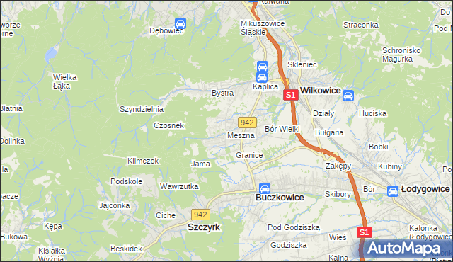 mapa Meszna gmina Wilkowice, Meszna gmina Wilkowice na mapie Targeo