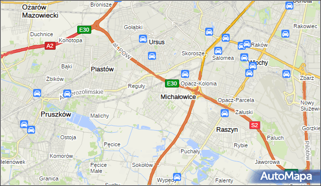 mapa Michałowice powiat pruszkowski, Michałowice powiat pruszkowski na mapie Targeo