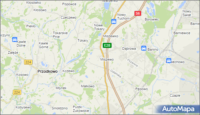 mapa Miszewo gmina Żukowo, Miszewo gmina Żukowo na mapie Targeo