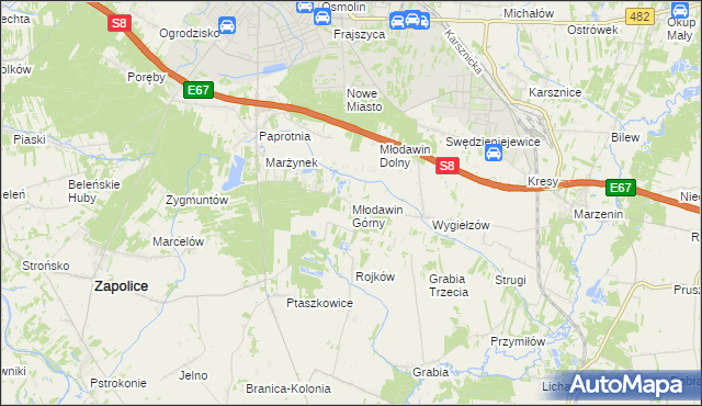 mapa Młodawin Górny, Młodawin Górny na mapie Targeo