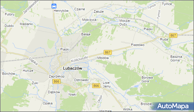 mapa Młodów gmina Lubaczów, Młodów gmina Lubaczów na mapie Targeo