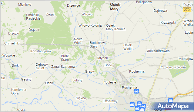 mapa Młynek gmina Osiek Mały, Młynek gmina Osiek Mały na mapie Targeo