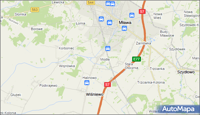 mapa Modła gmina Wiśniewo, Modła gmina Wiśniewo na mapie Targeo