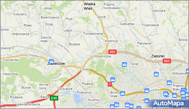 mapa Modlniczka, Modlniczka na mapie Targeo