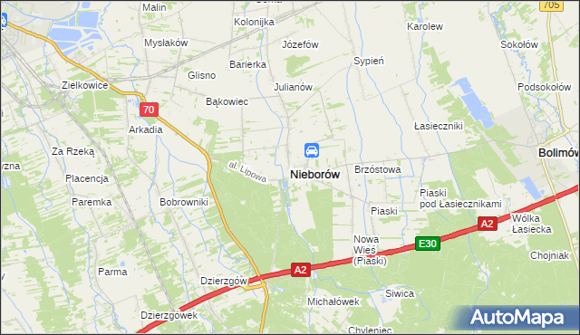 mapa Nieborów powiat łowicki, Nieborów powiat łowicki na mapie Targeo