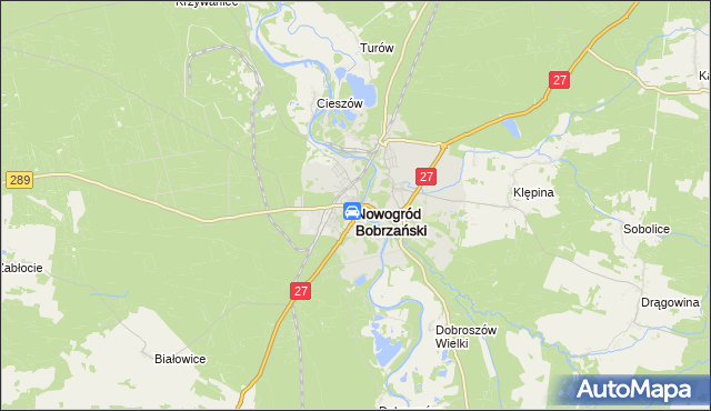 mapa Nowogród Bobrzański, Nowogród Bobrzański na mapie Targeo