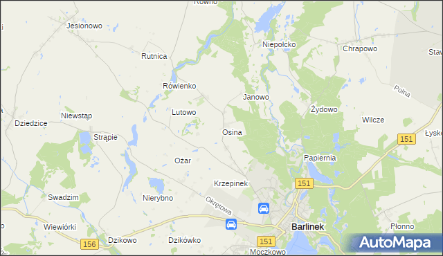 mapa Osina gmina Barlinek, Osina gmina Barlinek na mapie Targeo