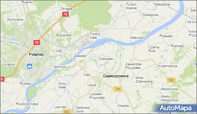 mapa Ostrówek gmina Gawłuszowice, Ostrówek gmina Gawłuszowice na mapie Targeo