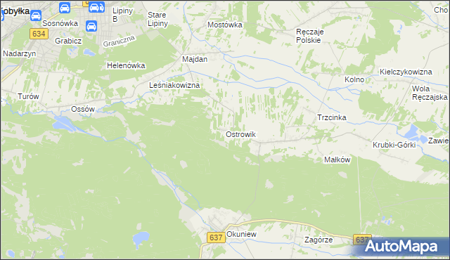 mapa Ostrowik gmina Poświętne, Ostrowik gmina Poświętne na mapie Targeo