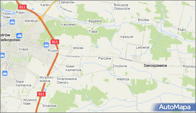 mapa Parczew gmina Sieroszewice, Parczew gmina Sieroszewice na mapie Targeo