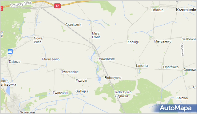 mapa Pawłowice gmina Krzemieniewo, Pawłowice gmina Krzemieniewo na mapie Targeo