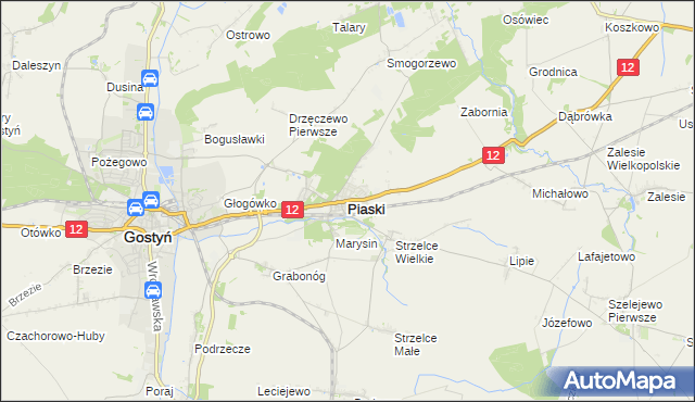 mapa Piaski powiat gostyński, Piaski powiat gostyński na mapie Targeo