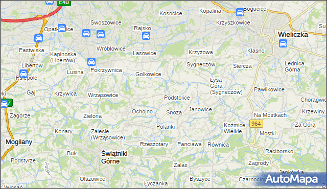 mapa Podstolice gmina Wieliczka, Podstolice gmina Wieliczka na mapie Targeo