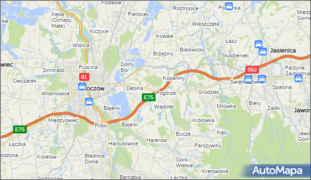 mapa Pogórze gmina Skoczów, Pogórze gmina Skoczów na mapie Targeo