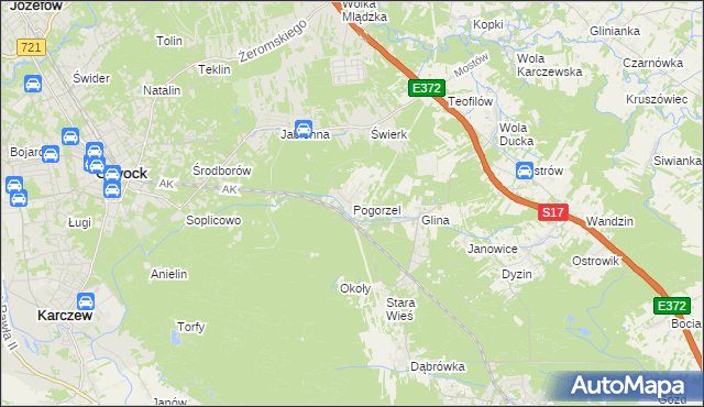 mapa Pogorzel gmina Celestynów, Pogorzel gmina Celestynów na mapie Targeo