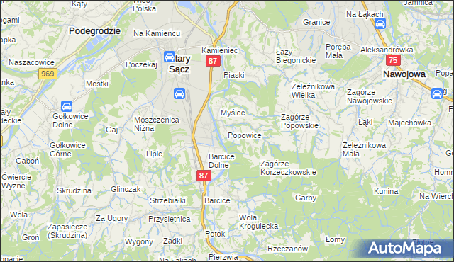 mapa Popowice gmina Stary Sącz, Popowice gmina Stary Sącz na mapie Targeo