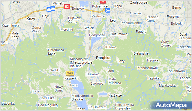 mapa Porąbka powiat bielski, Porąbka powiat bielski na mapie Targeo