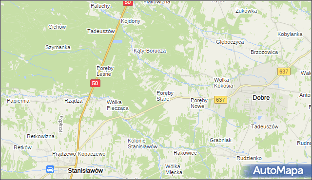 mapa Poręby Stare, Poręby Stare na mapie Targeo