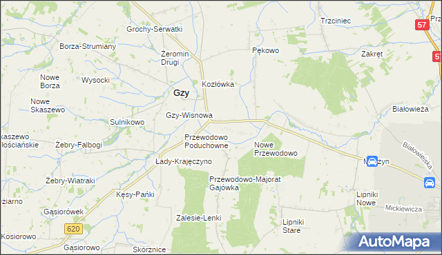 mapa Przewodowo-Parcele, Przewodowo-Parcele na mapie Targeo